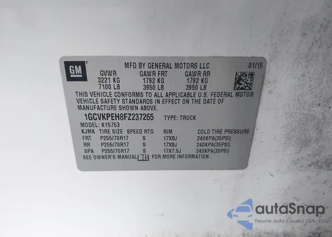 2015 Chevrolet Silverado 1500 Ls из США, поврежденный, VIN 1GCVKPEH8FZ237265